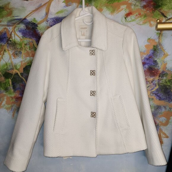 Chicos White Soft Texture Jacket with Gold Embellished Snaps - Picture 1 of 9